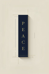 Vertical &ldquo;PEACE&rdquo; typography in gold on dark navy background with elegant minimalist layout and clean lines