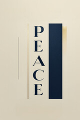 Vertical "PEACE" text in navy and gold with modern minimalist layout on light background for decor or design use