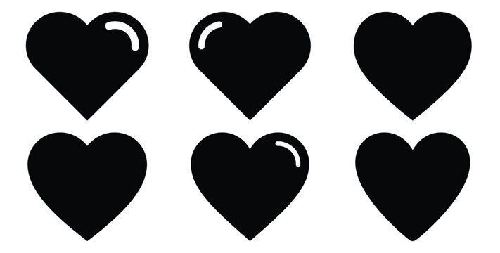 mothers day simple heart vector art icon set. Black color  and white background