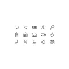 E-commerce and logistics outline icon set isolated on transparent background