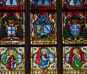 Stained glasses of the cathedral, Ploermel, France