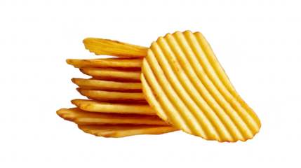 Wavy potato chip golden crispy texture snack food isolated on transparency background crunchy appetizing salty fried fast food delicious