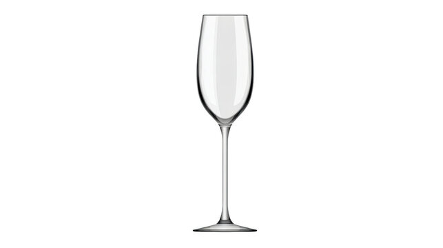 Clear champagne flute glass with elegant long stem, isolated on transparent background, perfect for celebrations, weddings, parties, and festive occasions, modern minimalist style