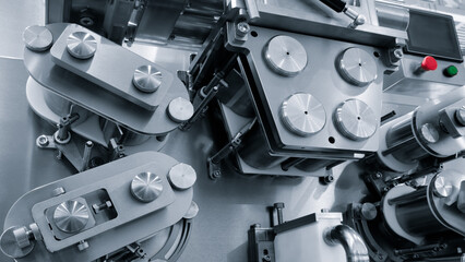 Industrial dumplings and ravioli making machine Close-up