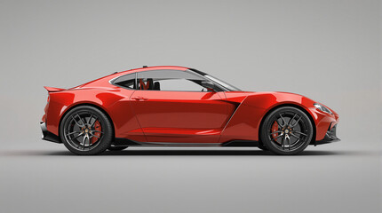 Naklejka premium Sleek Red Sports Car Coupe on a Studio Gray Background