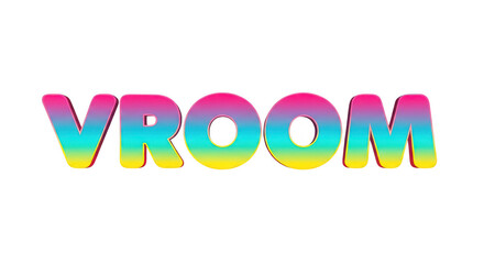 Colorful vroom text with vibrant gradient effect, isolated on transparent background