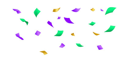 Colorful confetti green purple and gold falling in midair on transparent background festive and joyful perfect for celebration party or event decoration