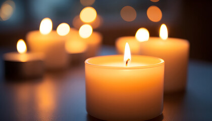A cluster of lit candles, perfect for capturing warm and cozy moments