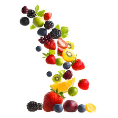 Obraz premium Floating Assorted Fruits with Transparent Background for Healthy Food Design