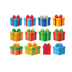 Gift Box Vector Illustration Set with Ribbons and Decorations