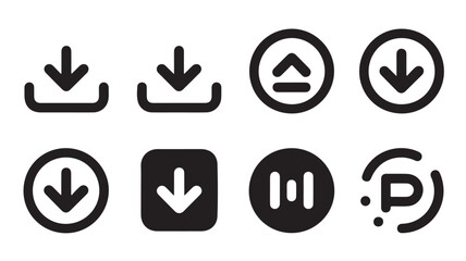 Fototapeta premium Download icons set in minimalist design with black color on white background for user interface elements