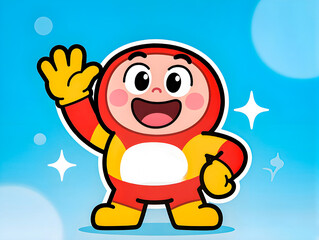 Cute and friendly mascot character illustration with a smiling expression and waving hand, suitable for branding, marketing, education, apps, websites, and promotional designs.