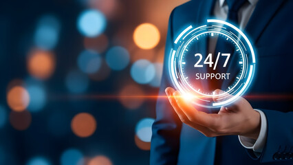 24/7 Support Icon with Professional Hand Holding Concept