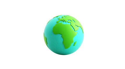 Fototapeta premium 3D globe with green continents and blue ocean, Africa and Europe visible, minimalistic style, isolated on transparency background, educational and environmental concept