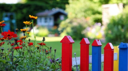 childlike. A cheerful garden with playful elements, radiating joy and lightheartedness. public awareness campaigns, NGO reports, designed for public awareness campaigns and NGO communications.
