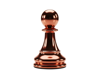 Copper chess pawn piece on transparent background with shiny metallic surface