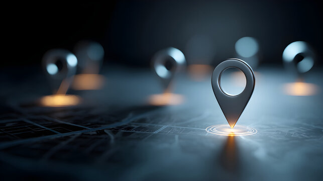 Gps map showing multiple location pins for navigation