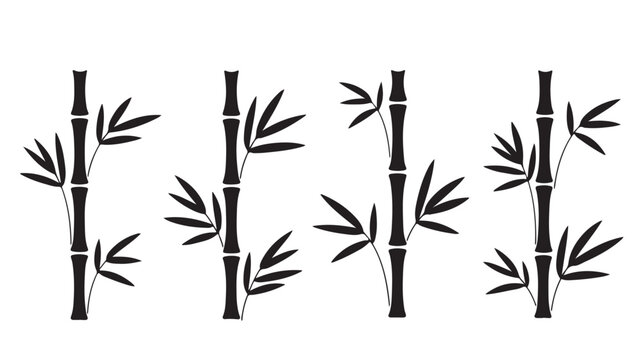Bamboo stalks in minimalist black illustration on white background for graphic design