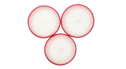Three sliced radish on white background isolated on transparent background