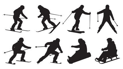 Silhouettes of Winter Sports: Collection of dynamic silhouettes capturing various winter sport activities against a pristine background, depicting the joy and thrill of outdoor recreation.