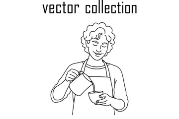 Woman pouring coffee or tea from a pitcher into a cup