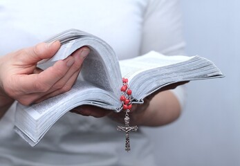 praying with bible with white background with people stock image stock photo