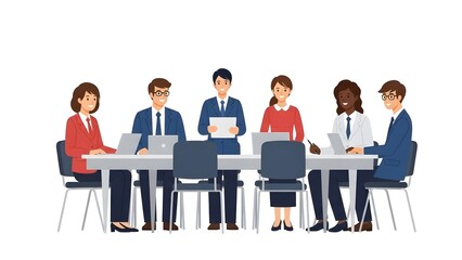 A business meeting with diverse colleagues collaborating at the conference table