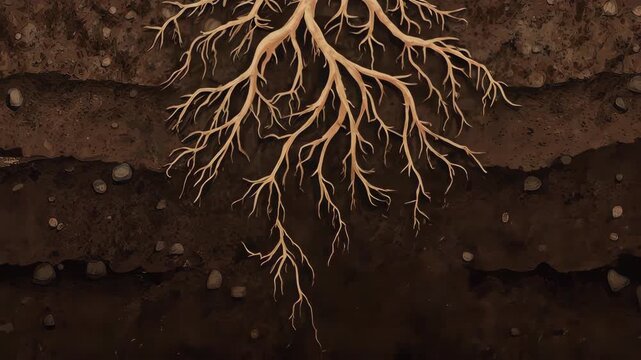 Grass Roots Growing Underground Soil Layers.