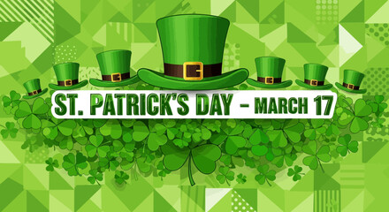 St Patricks Day Celebration with Green Hats and Shamrocks.