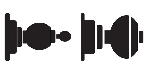 Door handle and knob vector icons set in outline and silhouette styles for interior design.