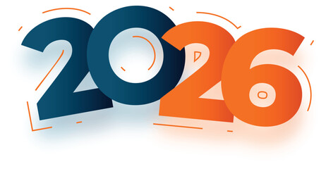 Happy New Year 2026 vector greeting with calligraphic gold glitter text. Festive brush painted lettering with sparkles for holiday card, banner, poster. New Year's Eve design.