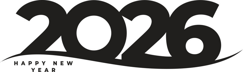 Happy New Year 2026 vector greeting with calligraphic gold glitter text. Festive brush painted lettering with sparkles for holiday card, banner, poster. New Year's Eve design.