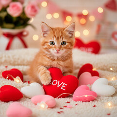 red cat with heart