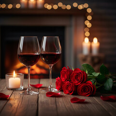 romantic dinner setting with red rose
