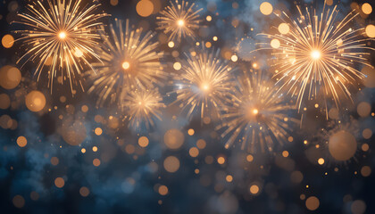 Naklejka premium Vibrant fireworks exploding in night sky with bokeh lights