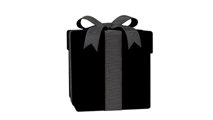 Elegant black gift box tied with a luxurious matching ribbon, isolated on white, perfect for special occasions