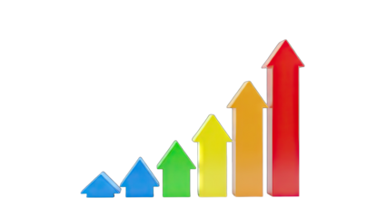 Colorful Arrows Rising Upward on White Background