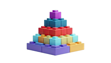 Colorful Building Blocks Stacked in a Pyramid Shape on White Background