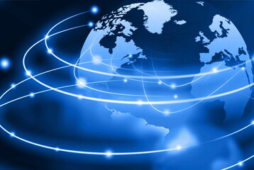 globe on blue background network