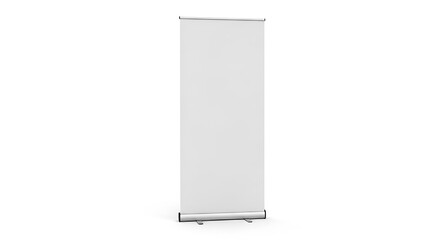 Clean white roll up banner stand mockup, perfect for showcasing your brand, product, or event information, isolated on white background