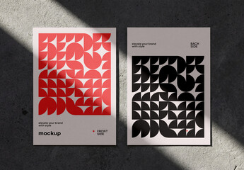 Template Mockup Flyer and Poster Identity Branding Front and Back on Concrete Background