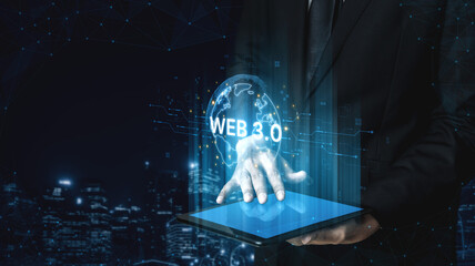 Concept of Web 3.0, the next generation of the internet. This technology represents a decentralized global network built on blockchain, enabling new digital experiences. Fermion