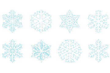 Snowflakes icons forming with golden glitter dots. Vector illustration