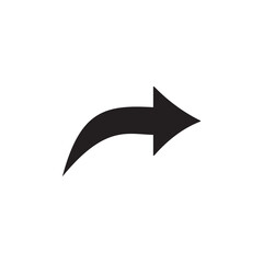 A simple, sleek black curved arrow icon pointing towards the right. This graphic element is ideal for web design and user interfaces.