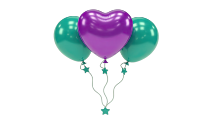 Balloons Floating: Heart and Teal Balloons on White