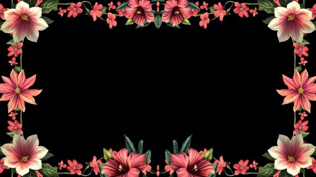 Vibrant pink and white hibiscus flowers border on transparent background
