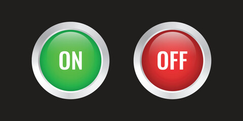 Power On And Off Realistic Buttons On Isolated Background.