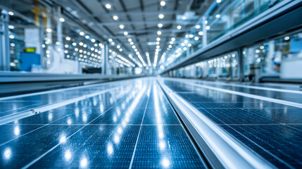 Advanced solar-powered transit system with sleek modern design and bright ambient lighting, showcasing innovative energy solutions in a futuristic transportation hub