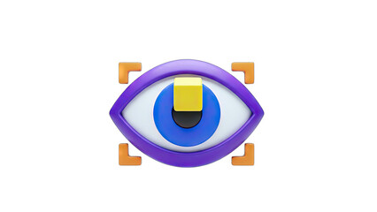 3D Eye Icon with Scanning Corners on White