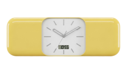 Yellow retro alarm clock isolated PNG, showing 10 55, vintage style clock on transparent background, time management and reminder concept